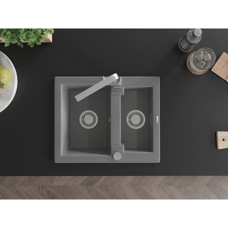 Mexen Carlos zlewozmywak granitowy 1,5-komorowy z baterią kuchenną Rita, szary - 6518-71-670300-00