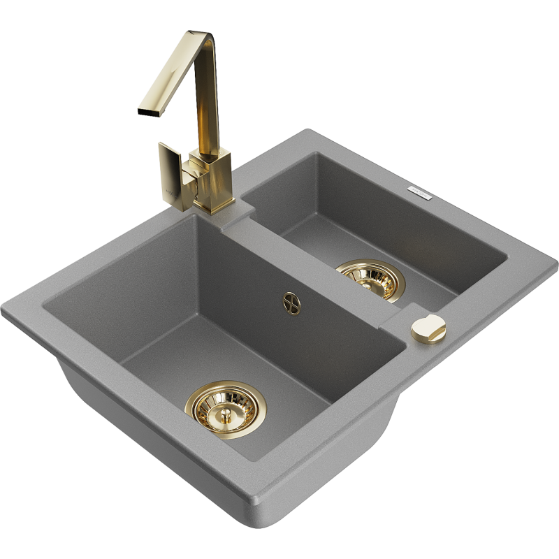 Mexen Carlos zlewozmywak granitowy 1,5-komorowy z baterią kuchenną Rita, szary - 6518-71-670300-50