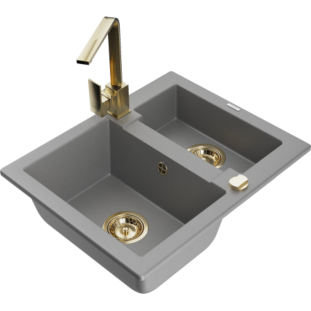 Mexen Carlos zlewozmywak granitowy 1,5-komorowy z baterią kuchenną Rita, szary - 6518-71-670300-50