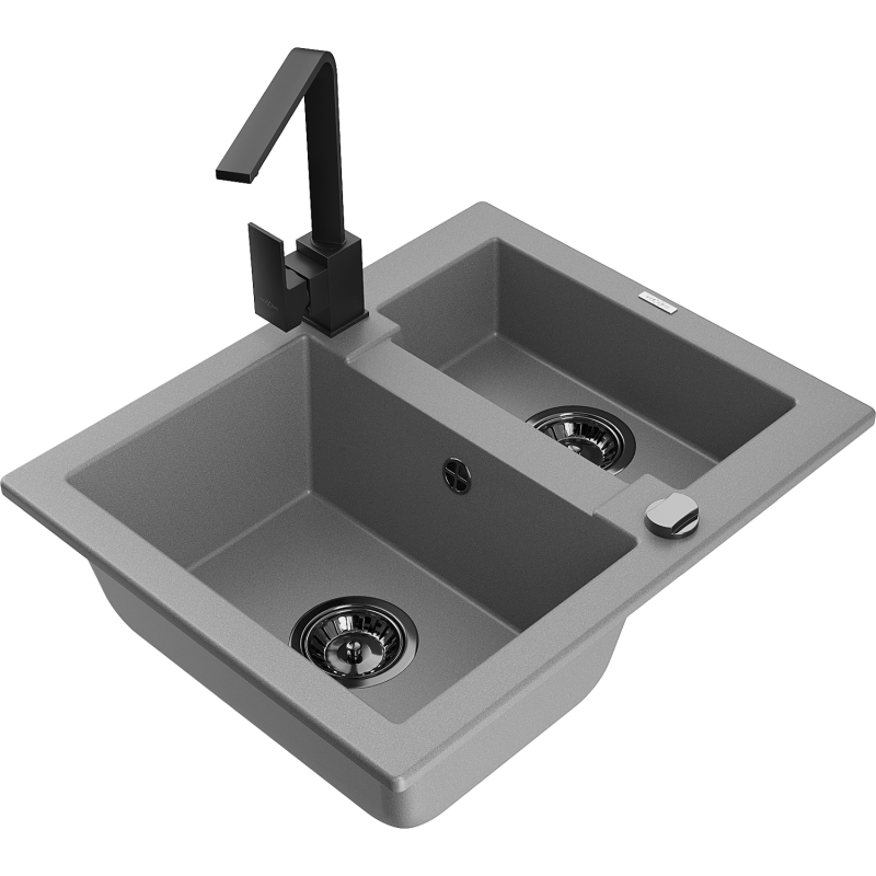 Mexen Carlos zlewozmywak granitowy 1,5-komorowy z baterią kuchenną Rita, szary - 6518-71-670300-70-B