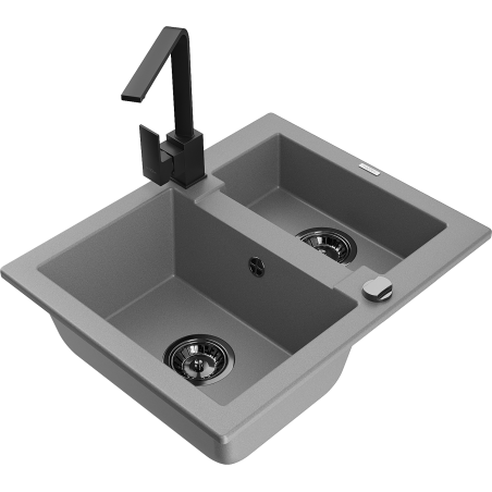 Mexen Carlos zlewozmywak granitowy 1,5-komorowy z baterią kuchenną Rita, szary - 6518-71-670300-70-B