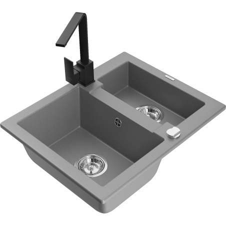 Mexen Carlos zlewozmywak granitowy 1,5-komorowy z baterią kuchenną Rita, szary - 6518-71-670300-70