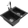 Mexen Carlos zlewozmywak granitowy 1,5-komorowy z baterią kuchenną Rita, czarny/srebrny metalik - 6518-73-670300-00