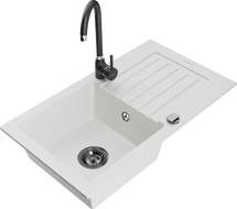 Mexen Pablo zlewozmywak granitowy 1-komorowy z ociekaczem i baterią kuchenną Telma, biały - 6510-20-670200-70