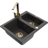 Mexen Carlos zlewozmywak granitowy 1,5-komorowy z baterią kuchenną Rita, czarny nakrapiany - 6518-76-670300-50