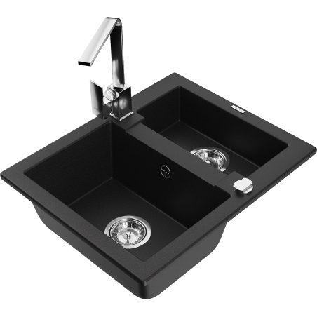 Mexen Carlos zlewozmywak granitowy 1,5-komorowy z baterią kuchenną Rita, czarny - 6518-77-670300-00