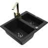 Mexen Carlos zlewozmywak granitowy 1,5-komorowy z baterią kuchenną Rita, czarny - 6518-77-670300-50-B