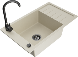 Mexen Elias zlewozmywak granitowy 1-komorowy z ociekaczem i baterią kuchenną Telma, beżowy - 6511-69-670200-70