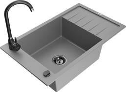 Mexen Elias zlewozmywak granitowy 1-komorowy z ociekaczem i baterią kuchenną Telma, szary - 6511-71-670200-70-B