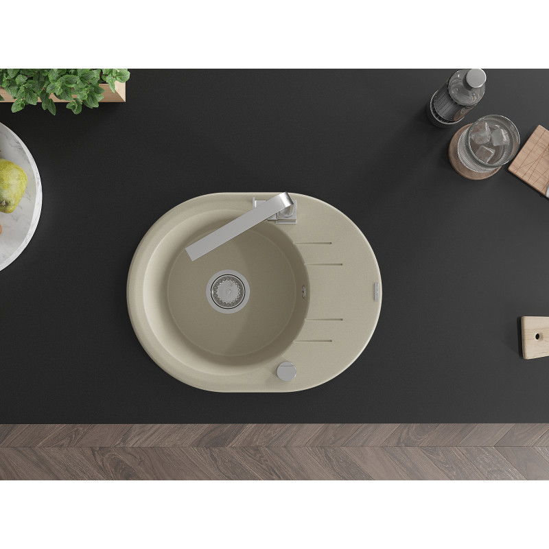 Mexen Kevin zlewozmywak granitowy 1-komorowy z ociekaczem i baterią kuchenną Rita, beżowy - 6517-69-670300-00