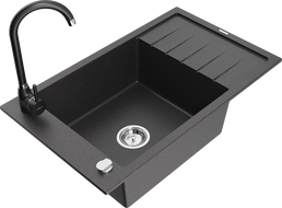 Mexen Elias zlewozmywak granitowy 1-komorowy z ociekaczem i baterią kuchenną Telma, czarny nakrapiany - 6511-76-670200-70