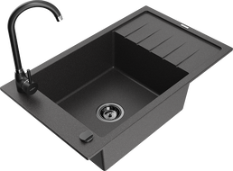 Mexen Elias zlewozmywak granitowy 1-komorowy z ociekaczem i baterią kuchenną Telma, czarny nakrapiany - 6511-76-670200-70-B