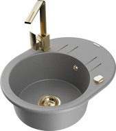 Mexen Kevin zlewozmywak granitowy 1-komorowy z ociekaczem i baterią kuchenną Rita, szary - 6517-71-670300-50