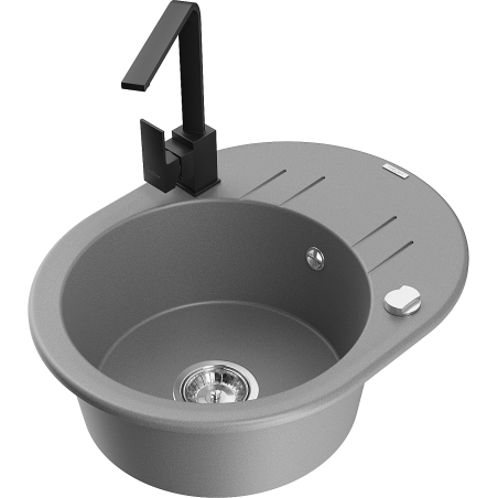 Mexen Kevin zlewozmywak granitowy 1-komorowy z ociekaczem i baterią kuchenną Rita, szary - 6517-71-670300-70
