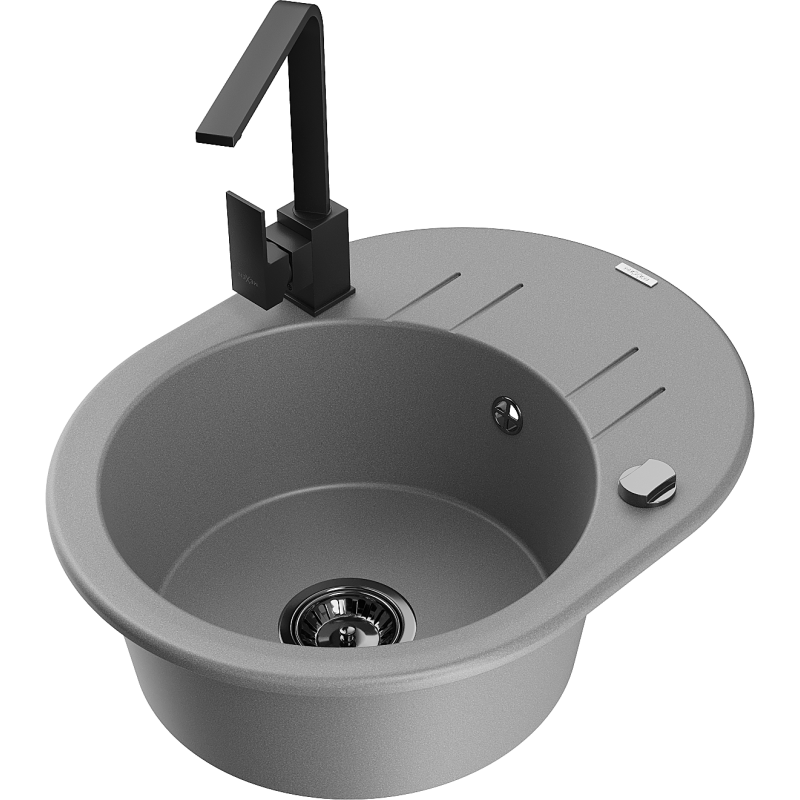 Mexen Kevin zlewozmywak granitowy 1-komorowy z ociekaczem i baterią kuchenną Rita, szary - 6517-71-670300-70-B