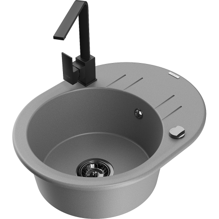 Mexen Kevin zlewozmywak granitowy 1-komorowy z ociekaczem i baterią kuchenną Rita, szary - 6517-71-670300-70-B
