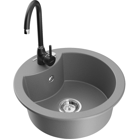 Mexen Diego zlewozmywak granitowy 1-komorowy z baterią kuchenną Telma, szary - 6512-71-670200-70