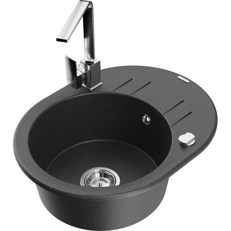 Mexen Kevin zlewozmywak granitowy 1-komorowy z ociekaczem i baterią kuchenną Rita, czarny nakrapiany - 6517-76-670300-00