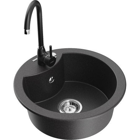 Mexen Diego zlewozmywak granitowy 1-komorowy z baterią kuchenną Telma, czarny nakrapiany - 6512-76-670200-70