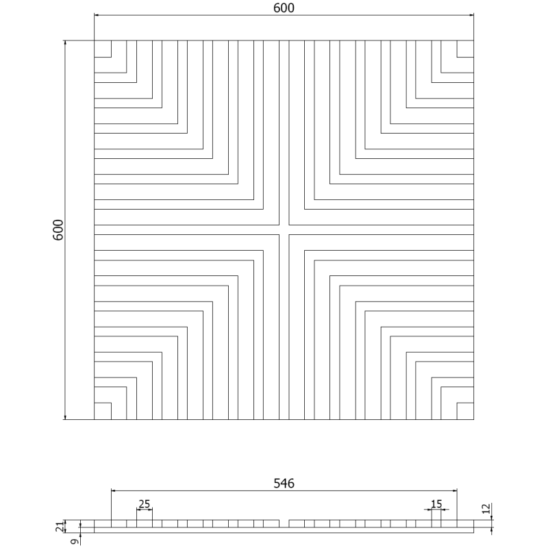Mexen Linea 02 panel ścienny akustyczny 60 x 60 cm (4szt.), filc 9 mm, fornir techniczny, Ciemny Orzech - S110-60607-02-044