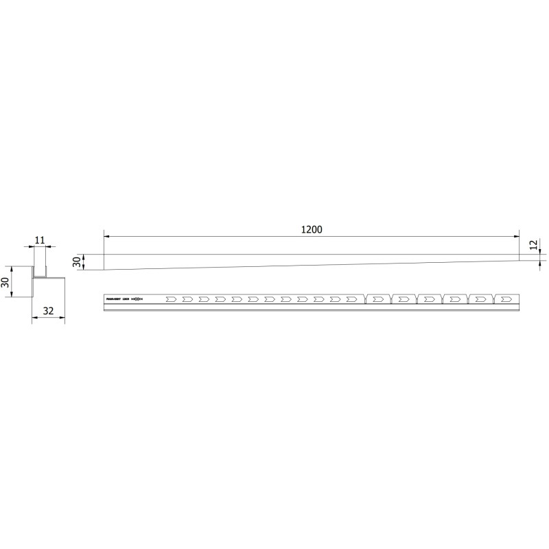 Mexen Line-B listwa spadkowa do szkła 120 cm prawa, miedź szczotkowana - 186504120R