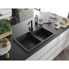 Mexen Tomas zlewozmywak granitowy 2-komorowy z baterią kuchenną Rita, czarny/srebrny metalik - 6516-73-670300-70-B