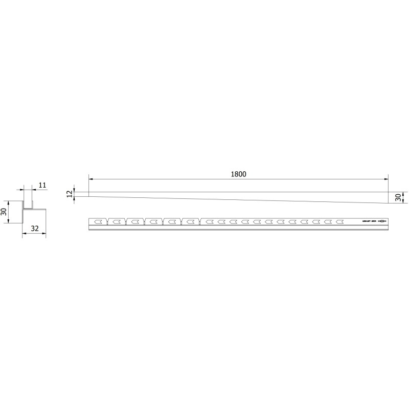 Mexen Line-B listwa spadkowa do szkła 180 cm lewa, miedź szczotkowana - 186504180L