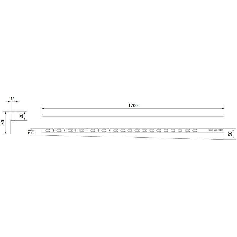 Mexen Line-B listwa spadkowa przyścienna 120 cm lewa, gun gray szczotkowany - 186602120L