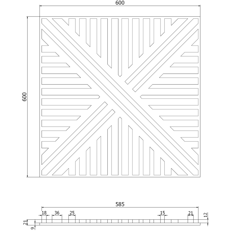 Mexen Linea 05 panel ścienny akustyczny 60 x 60 cm (4szt.), filc 9 mm, fornir techniczny, Szary Dąb - S110-60607-05-043
