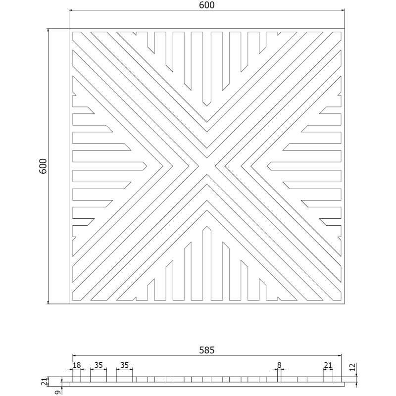 Mexen Linea 06 panel ścienny akustyczny 60 x 60 cm (4szt.), filc 9 mm, fornir techniczny, Czarny Dąb - S110-60607-06-046