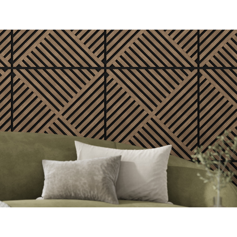 Mexen Linea 08 panel ścienny akustyczny 60 x 60 cm (4szt.), filc 9 mm, fornir techniczny, Ciemny Orzech - S110-60607-08-044