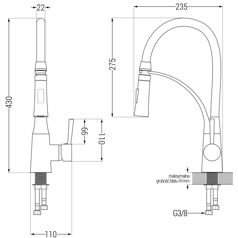 Mexen Aster bateria kuchenna, złota szczotkowana/czarna - 73450-58