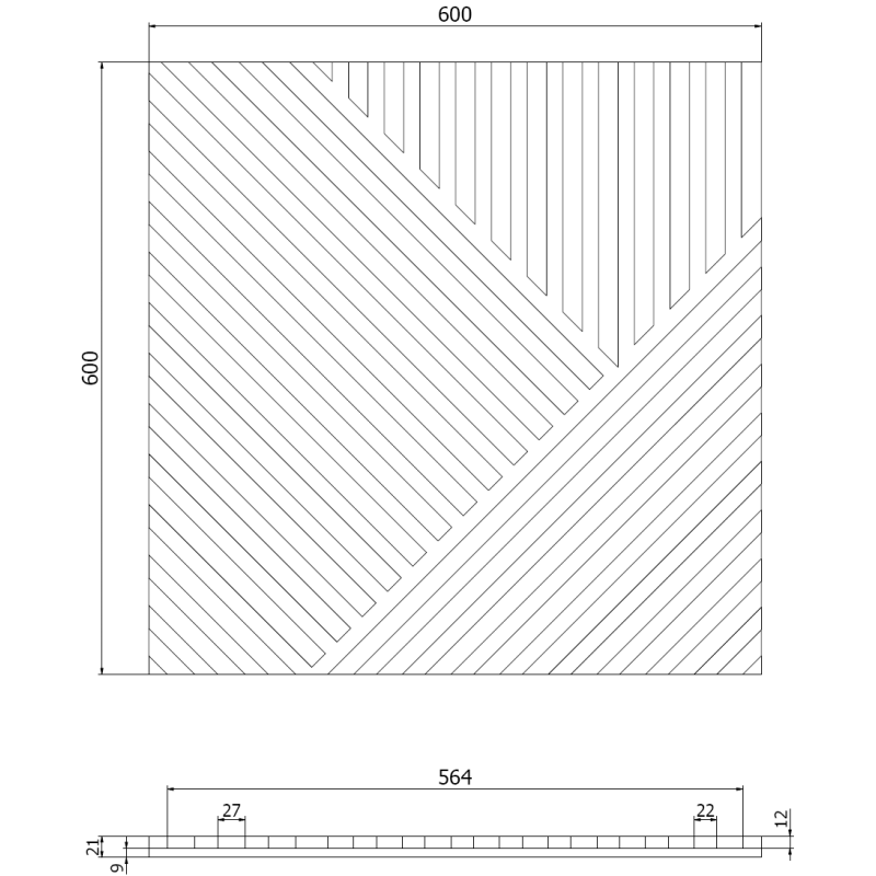 Mexen Linea 25 panel ścienny akustyczny 60 x 60 cm (4szt.), filc 9 mm, fornir techniczny, Szary Dąb - S110-60607-25-043