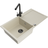Mexen Leo zlewozmywak granitowy 1-komorowy z ociekaczem i baterią kuchenną Duero, beżowy- 6501-69-671600-70