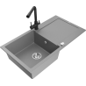 Mexen Leo zlewozmywak granitowy 1-komorowy z ociekaczem i baterią kuchenną Duero, szary - 6501-71-671600-70