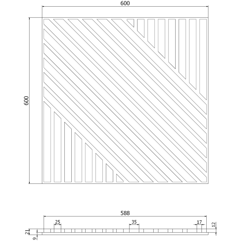 Mexen Linea 26 panel ścienny akustyczny 60 x 60 cm (4szt.), filc 9 mm, fornir techniczny, Jasny Orzech - S110-60607-26-047