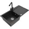 Mexen Leo zlewozmywak granitowy 1-komorowy z ociekaczem i baterią kuchenną Duero, czarny/złoty metalik - 6501-75-671600-70