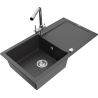 Mexen Leo zlewozmywak granitowy 1-komorowy z ociekaczem i baterią kuchenną Duero, czarny nakrapiany - 6501-76-671600-00