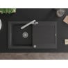 Mexen Leo zlewozmywak granitowy 1-komorowy z ociekaczem i baterią kuchenną Duero, czarny nakrapiany - 6501-76-671600-00