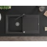 Mexen Leo zlewozmywak granitowy 1-komorowy z ociekaczem i baterią kuchenną Duero, czarny nakrapiany - 6501-76-671600-70