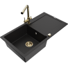 Mexen Leo zlewozmywak granitowy 1-komorowy z ociekaczem i baterią kuchenną Duero, czarny - 6501-77-671600-50