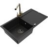 Mexen Leo zlewozmywak granitowy 1-komorowy z ociekaczem i baterią kuchenną Duero, czarny - 6501-77-671600-50-B