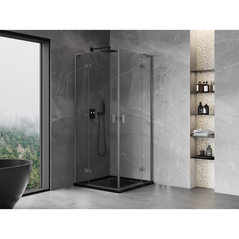 Mexen Mist-H L Duo kabina prysznicowa uchylna 70 x 70 cm, transparent, gun gray szczotkowany - 8A5L-070L-070P-66-00