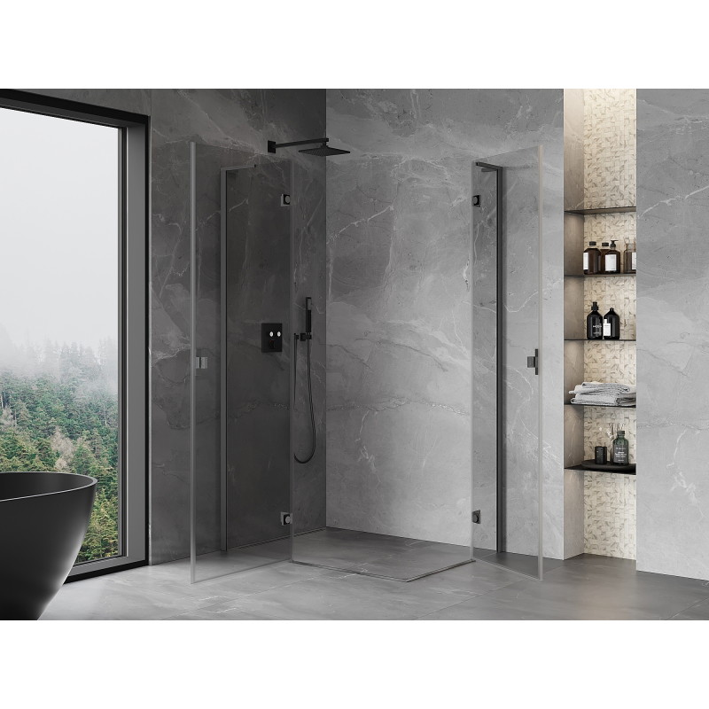 Mexen Mist-H L Duo kabina prysznicowa uchylna lewa 80 x 75 cm, transparent, gun gray szczotkowany - 8A5L-080L-075P-66-00