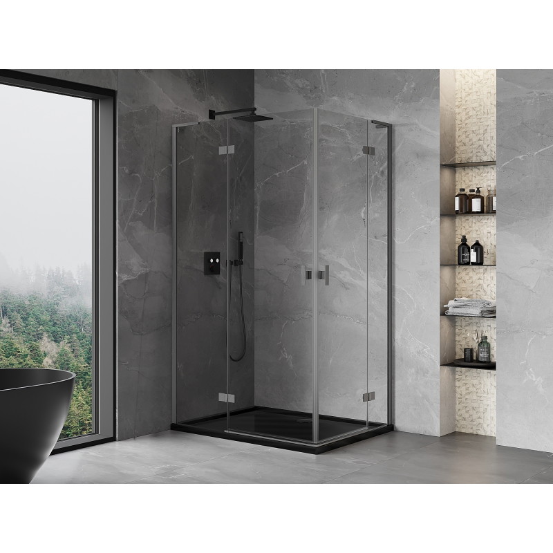 Mexen Mist-H L Duo kabina prysznicowa uchylna lewa 85 x 80 cm, transparent, gun gray szczotkowany - 8A5L-085L-080P-66-00