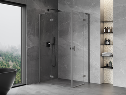 Mexen Mist-H L Duo kabina prysznicowa uchylna lewa 90 x 80 cm, transparent, gun gray szczotkowany - 8A5L-090L-080P-66-00