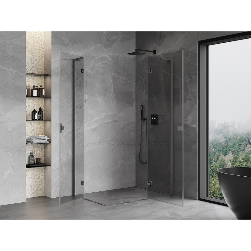 Mexen Mist-H L Duo kabina prysznicowa uchylna prawa 75 x 90 cm, transparent, gun gray szczotkowany - 8A5L-075L-090P-66-00