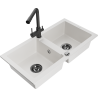 Mexen Mario zlewozmywak granitowy 2-komorowy z baterią kuchenną Duero, biały - 6504-20-671600-70