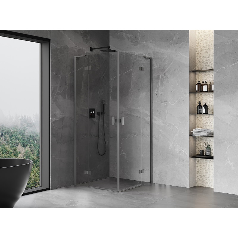 Mexen Mist-H L Duo kabina prysznicowa uchylna 100 x 100 cm, transparent, gun gray szczotkowany - 8A5L-100L-100P-66-00