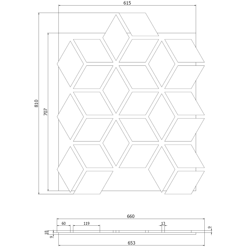 Mexen Form 02 panel ścienny akustyczny 81 x 66 cm (4szt.), filc 9 mm, fornir techniczny, Dąb Mocca - S111-81667-02-045